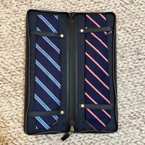 Two brand new Brooks Brothers ties in a brand new BB black leather tie case.